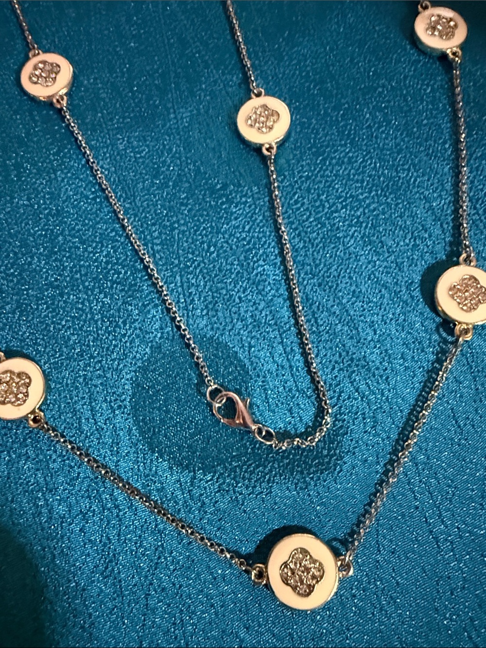 Delicate Silver-Tone Disc Necklace with White Accents